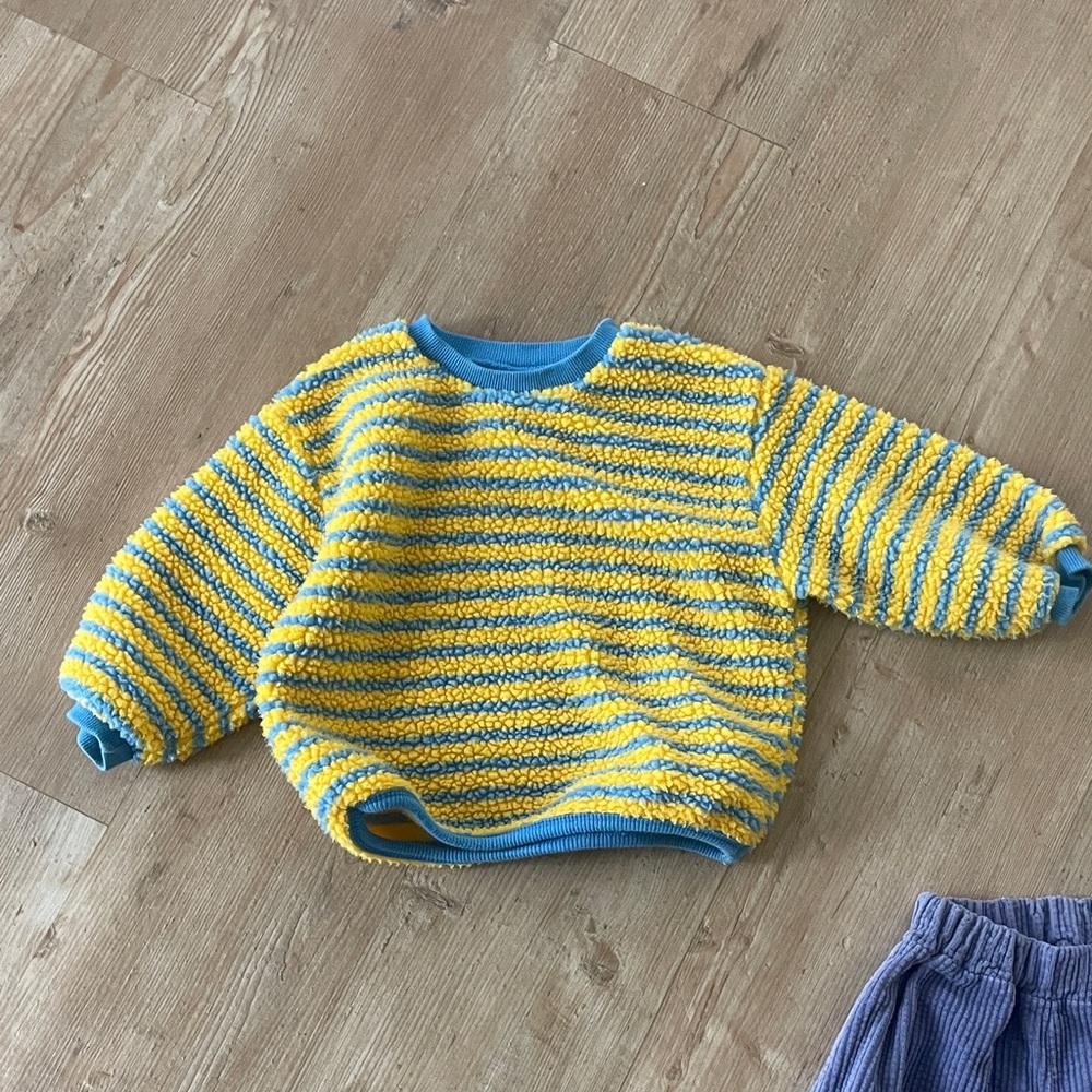 Milk Teeth cozy stripe sweatshirt and purple cords 2-3 y
